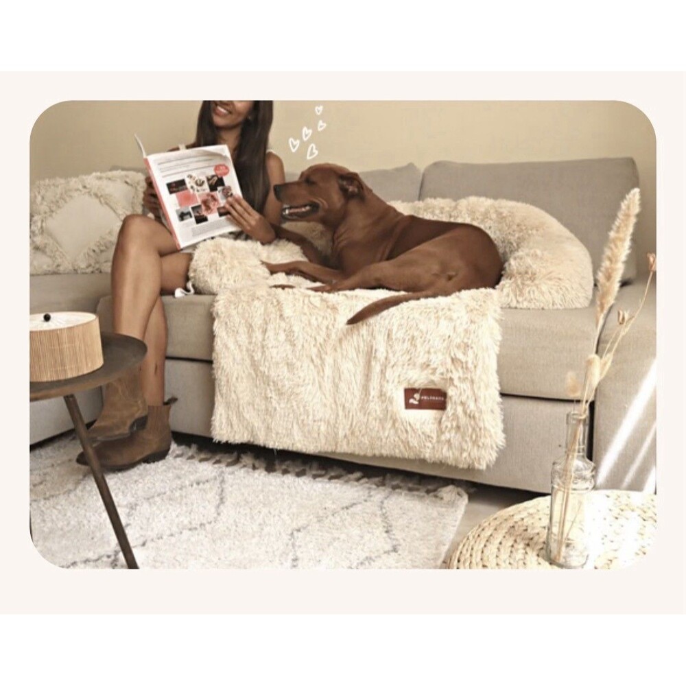 Pelsbarn Dog Bed for Couch Sofa w Non-Slip Oxford Bottom Large Beige 33x33 in